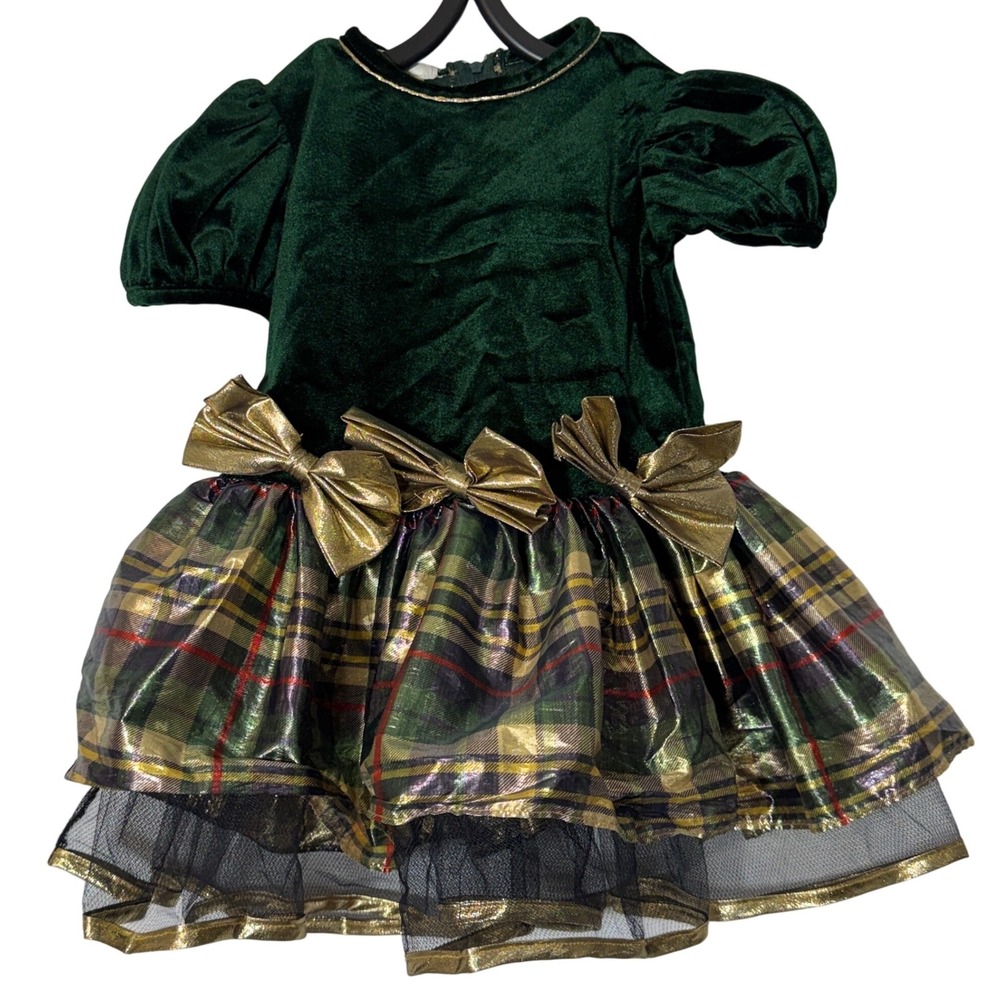 Vintage Jessica Ann Green Velvet Plaid Tulle Dress‎ Size 2T Holiday Christmas